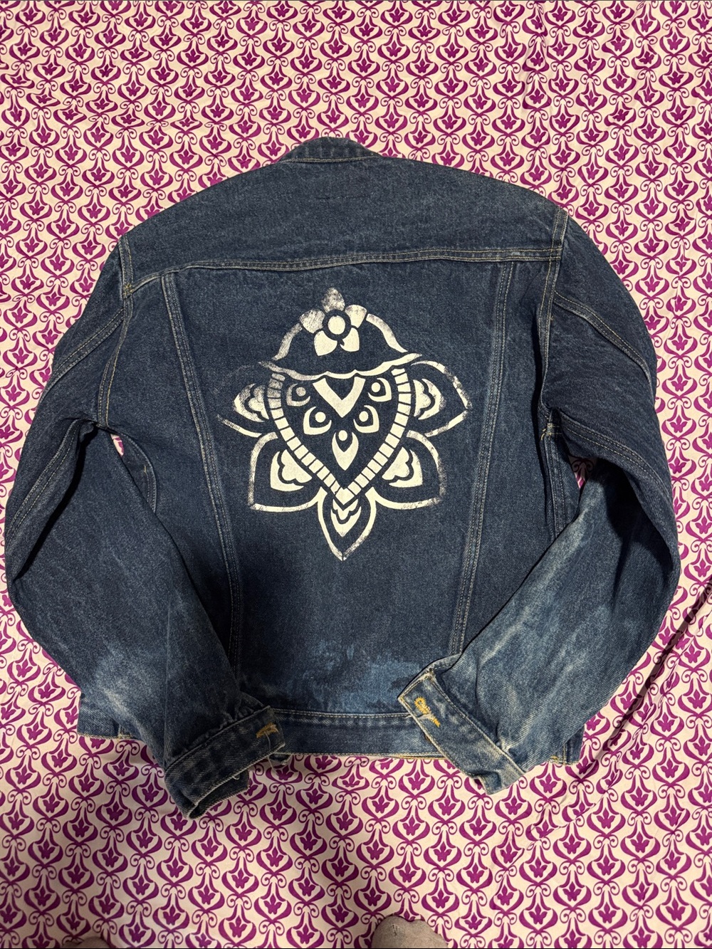 Dark Blue Denim Jacket with White Back Graphic - Men's Gitano denims vintage